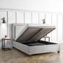 Grey Velvet Double Ottoman Bed with Studded Headboard - Safina