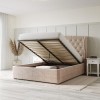 Beige Velvet Double Ottoman Bed with Winged Headboard - Safina