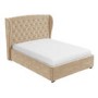Beige Velvet Small Double Ottoman Bed with Blanket Box - Safina