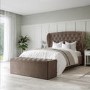 Mink Brown Velvet King Size Ottoman Bed with Winged Headboard - Safina
