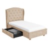 Safina Beige Velvet Single Bed with Drawer and Winged Headboard