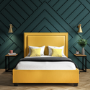 Yellow Velvet King Size Ottoman Bed with Studded Headboard - Safina