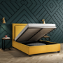 Yellow Velvet King Size Ottoman Bed with Studded Headboard - Safina