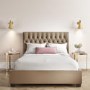Beige Velvet King Size Ottoman Bed with Chesterfield Headboard - Safina