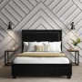 Black Velvet King Size Ottoman Bed with Studded Headboard - Safina