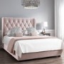 Pink Velvet Small Double Ottoman Bed with Diamante Headboard - Safina