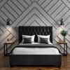 Dark Grey Velvet Small Double Ottoman Bed with Chesterfield Headboard - Safina
