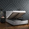 Grey Velvet Small Double Ottoman Bed with Chesterfield Headboard - Safina