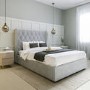 Safina Light Grey Small Double Ottoman Bed with Winged Headboard