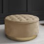 Safina Large Round Velvet Pouffe in Beige with Button Detail