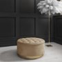 Safina Large Round Velvet Pouffe in Beige with Button Detail