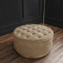 Safina Large Round Velvet Pouffe in Beige with Button Detail