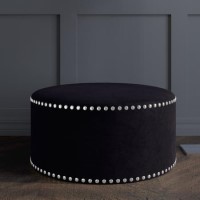 Large Round Black Velvet Pouffe - Safina