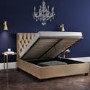 Beige Velvet Small Double Ottoman Bed with Chesterfield Headboard - Safina