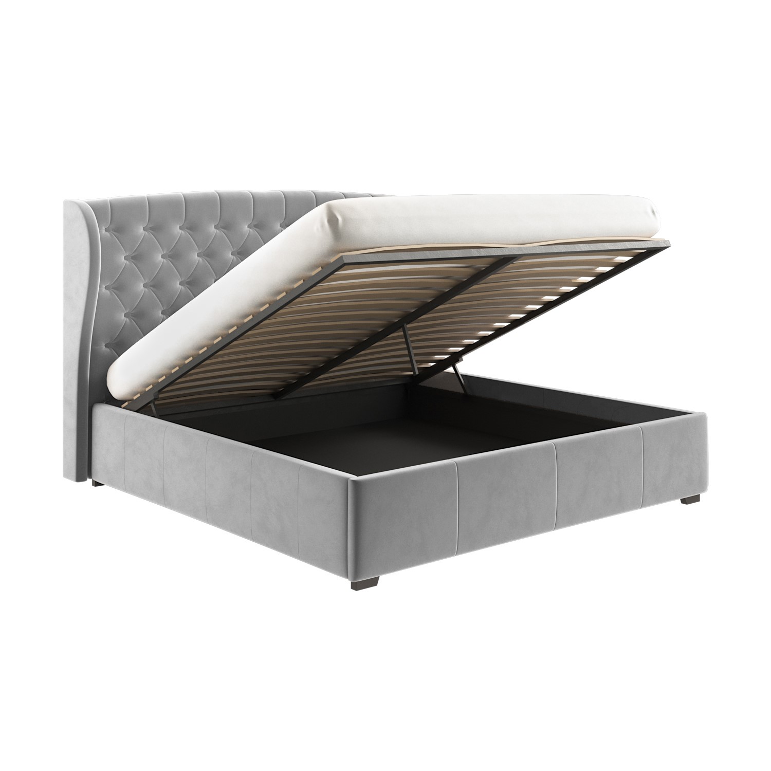 Grey Velvet Super King Ottoman Bed with Winged Headboard Safina
