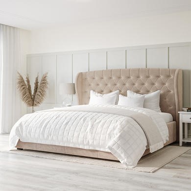 Mariah queen velvet upholstered panel bed deals