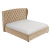 Beige Velvet Super King Ottoman Bed with Winged Headboard - Safina