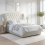 Cream Upholstered Double Ottoman Bed with Winged Headboard - Safina