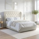SAF125KA Cream King Size Ottoman Bed with Winged Chesterfield Headboard - Safina