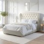 Cream Upholstered King Size Ottoman Bed with Winged Headboard - Safina