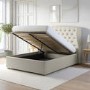 Cream Upholstered King Size Ottoman Bed with Winged Headboard - Safina