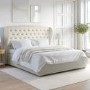 Cream Fabric Super King Ottoman Bed with Winged Headboard - Safina