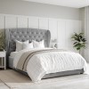 Grey Velvet Double Ottoman Bed with Winged Headboard - Safina