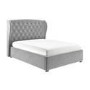 Grey Velvet Small Double Ottoman Bed with Winged Chesterfield Headboard - Safina