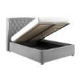 Grey Velvet Small Double Ottoman Bed with Winged Chesterfield Headboard - Safina