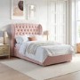 Pink Velvet Small Double Ottoman Bed with Winged Headboard - Safina