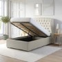 Cream Small Double Ottoman Bed with Winged Chesterfield Headboard - Safina