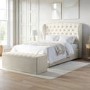Cream Small Double Ottoman Bed with Winged Chesterfield Headboard - Safina