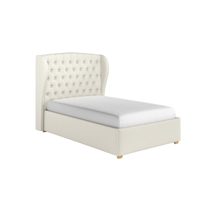 Cream Small Double Ottoman Bed with Winged Chesterfield Headboard - Safina
