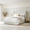 Cream Fabric Double Ottoman Bed with Winged Headboard - Safina