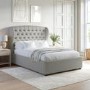 Grey Upholstered Double Ottoman Bed with Winged Headboard - Safina