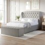 Grey Upholstered Double Ottoman Bed with Winged Headboard - Safina