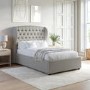 Grey Upholstered Small Double Ottoman Bed with Winged Headboard - Safina