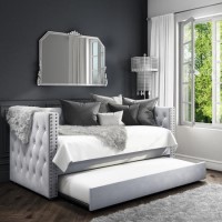 Sacha Velvet Sofa Bed in Silver Grey - Trundle Bed Included