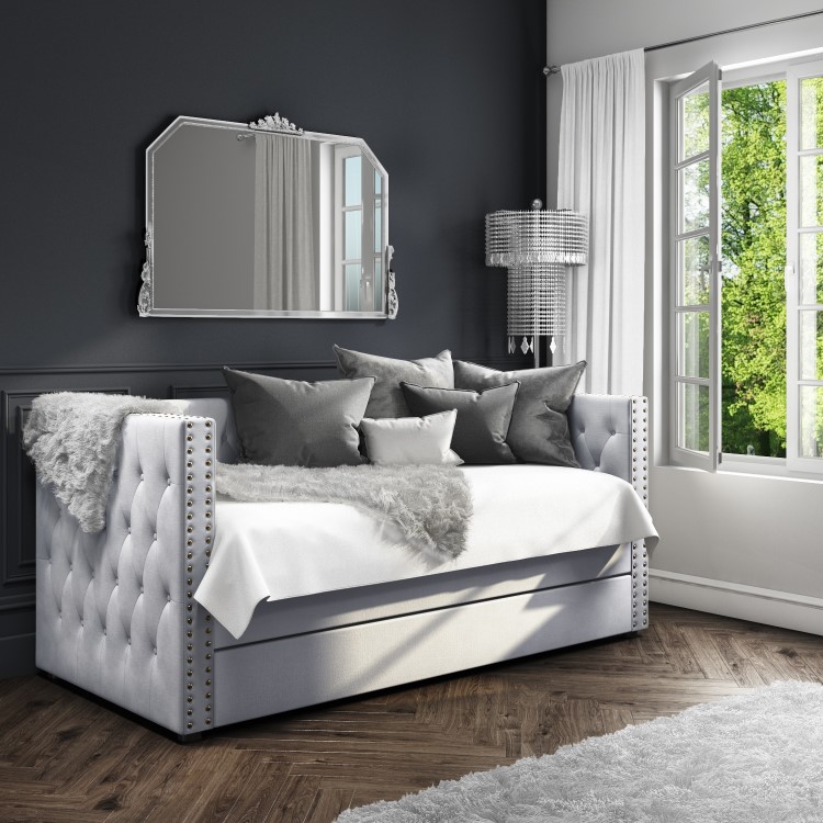 Sacha Velvet Sofa Bed in Silver Grey - Trundle Bed Included