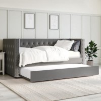 Single Day Bed Sofa with Trundle in Dark Grey Velvet - Sacha Single Day Bed Sofa with Trundle in Dark Grey Velvet - Sacha