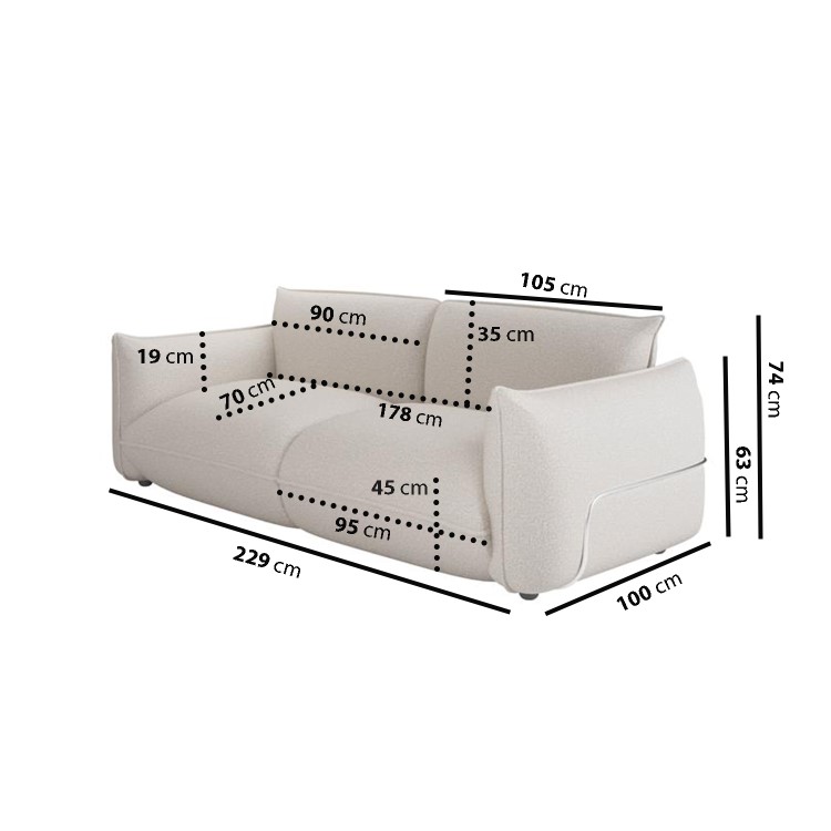 Beige Chenille 3 Seater Cloud Sofa - Santo