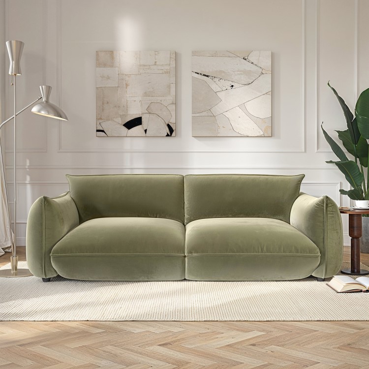 Sage Green Velvet 3 Seater Sofa - Santo