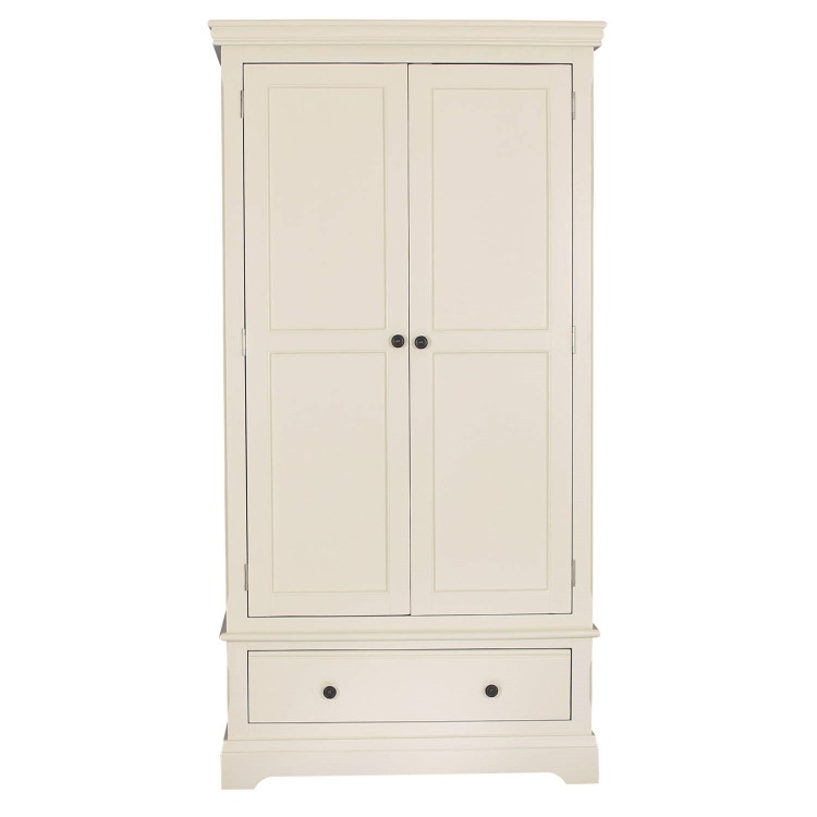Savannah Solid Wood 2 Door 1 Drawer Wardrobe in Ivory/cream