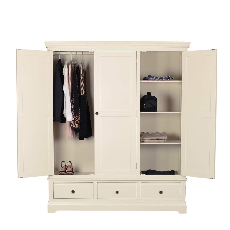 Savannah 3 Door 3 Drawer Triple Wardrobe in Ivory/Cream