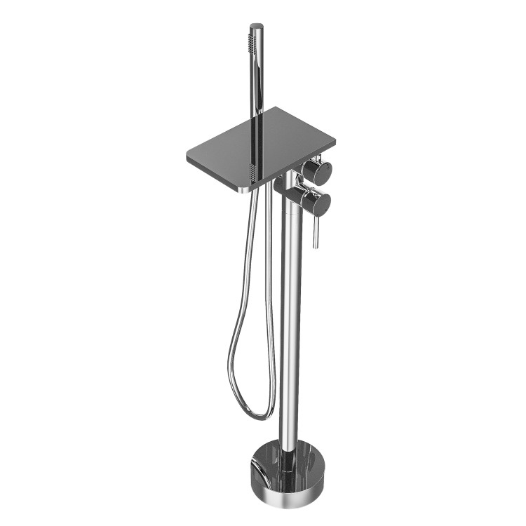ONLY OPENED - Chrome Freestanding Bath Shower Mixer with Shelf - Savannah