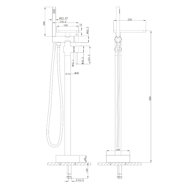 ONLY OPENED - Chrome Freestanding Bath Shower Mixer with Shelf - Savannah