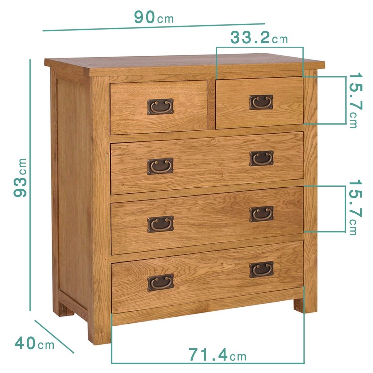 Rustic Saxon Oak 2+3 Chest of Drawers