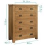 Rustic Saxon Oak Chest of Drawers with 5 Drawers