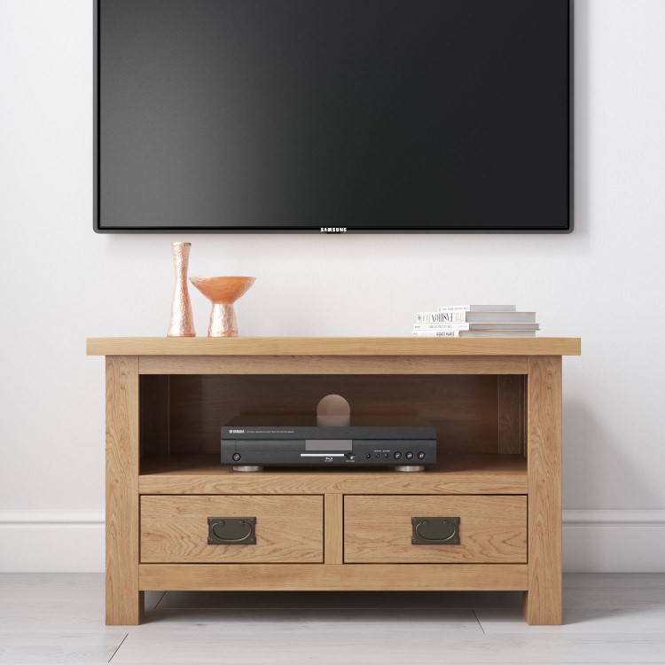 Rustic Saxon Small TV Unit in Solid Oak - TV's up to 31"