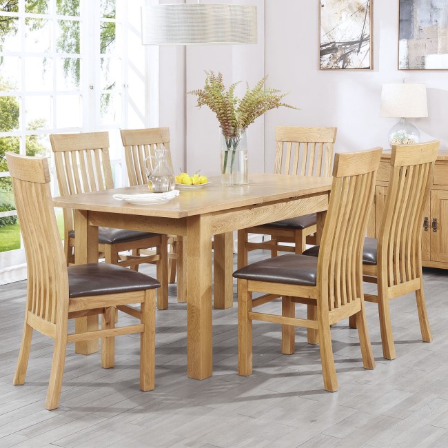 Extendable Solid Oak Dining Table and 6 Chairs - Rustic Saxon Range